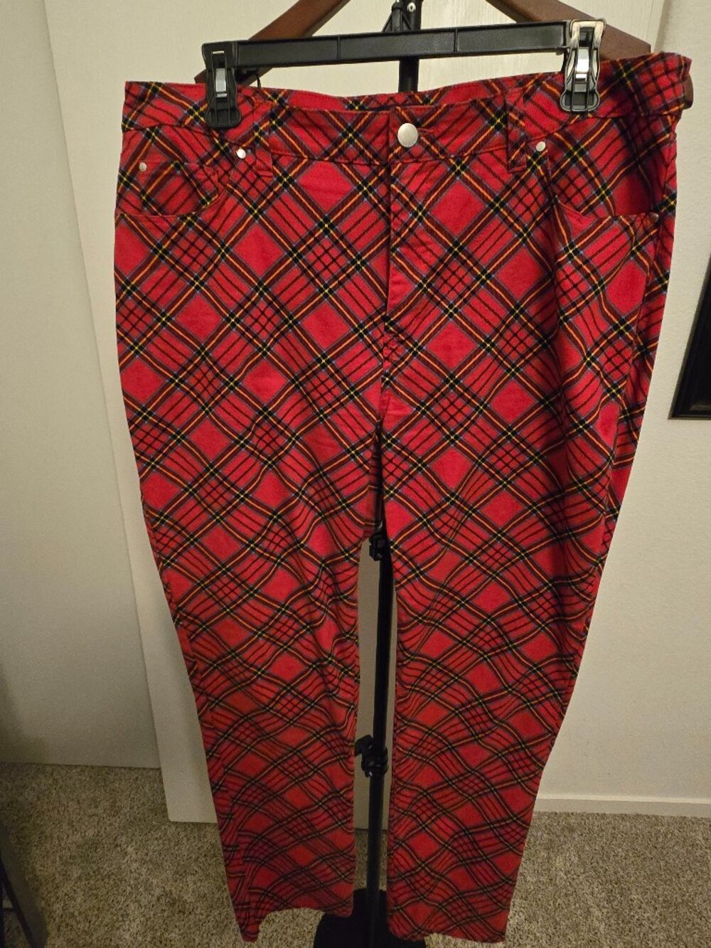 Charter Club Lexington Straight Plaid Tartan Red Holiday Pants